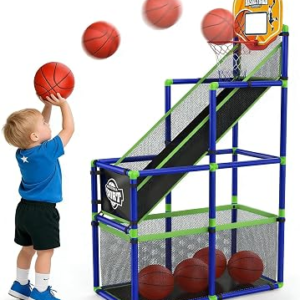 EagleStone Adjustable Arcade Basketball Hoop with Ball Return for Kids | 4 Balls, Ball Storage Net, Indoor Outdoor Basketball Game Set, Sports Toy, Christmas & Birthday Gifts for Boys Girls Ages 3-8