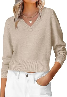 ANRABESS Long Sleeve V Neck Cropped Sweaters