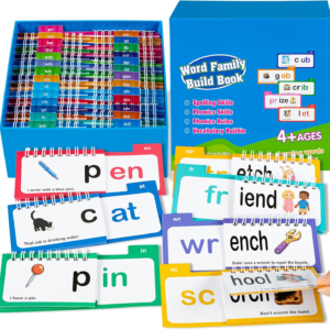 Alened Phonics Flash Cards, Learn to Read with 30 Read & Rhyme Flip Books & Build Word Family Book, Complete Sentences CVC Sight Words Games for K-1st Grade, Homeschool Classroom Must Haves (Ages3-8)