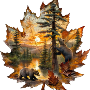 Wooden Puzzles for Adults, Brown Bear Autumn Maple Leaf Wooden Jigsaw Puzzle, Unique Animal Shaped Wood Puzzles Adult,Creative Gifts for Friends/Family/Puzzle Lovers,Home Decor(L-13.4 * 12.4in 220pcs)