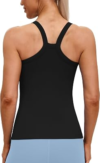 MathCat Workout Tank Tops for Women with Built in Bra, Seamless Ribbed Padded Racerback Athletic Yoga Shirts Black