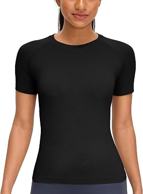 Seamless Workout Tops for Women Short Sleeve Breathable Athletic Shirt