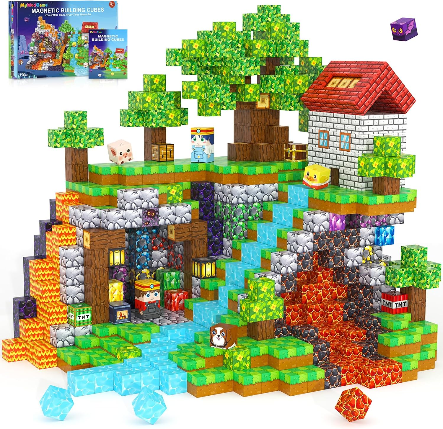 MyWodGame 150PCS Magnetic Blocks Building Toys for 3+ Year Old Boys Girls, Kids Sensory Montessori Construction Toys Christmas Birthday Gifts