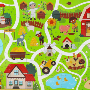 Beeqoo Farm Animals Jumbo Floor Puzzle for Toddles 2-4, Giant Adventure Track Jigsaw Puzzles for Kids Ages 3-5 (48 Piece 35.4×23.4 Inch Thick Cardboard), Educational Toys for Preschooler 4-6 Year Old