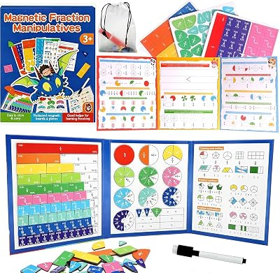 Magnetic Fraction Educational Puzzle, Magnetic Fraction Demonstration Book with Fraction Tiles & Circles, Math Manipulatives for Elementary School, Math Learning Skills for Kids