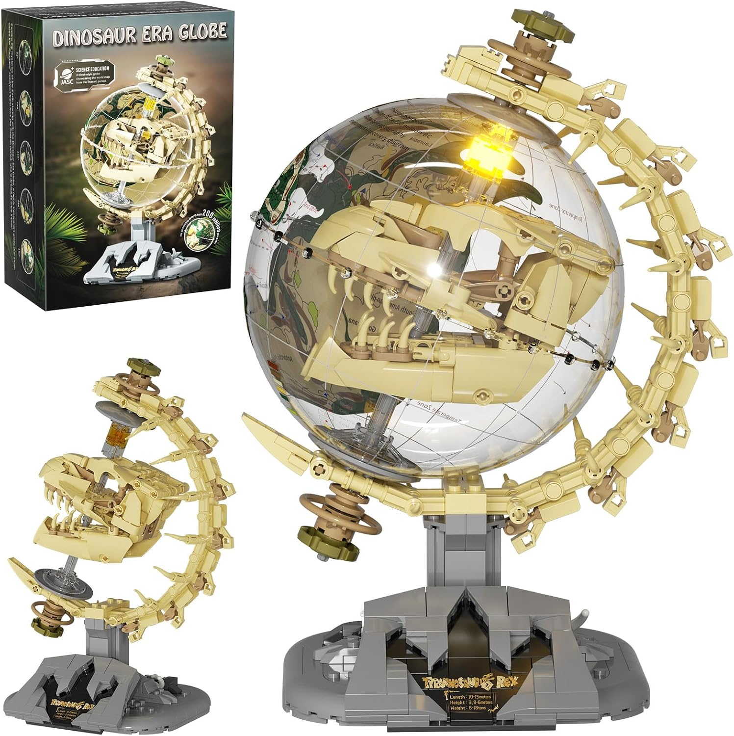 Dinosaur Skull Fossils Globe Building Set, 360° Rotatable Globe Model