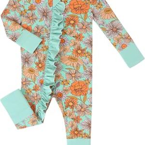 Unisex Baby Bamboo Viscose Long Sleeve Romper, Cute Prints Zipper Footless Jumpsuit, Toddler One-Piece Outfits