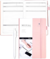 Yoment Meeting Notebook for Work Hardcover with Action Items, 5.5 x 8.5 | Pink hardcover with 100 GSM paper, lay-flat spiral binding, agenda, notes and action items for office meetings