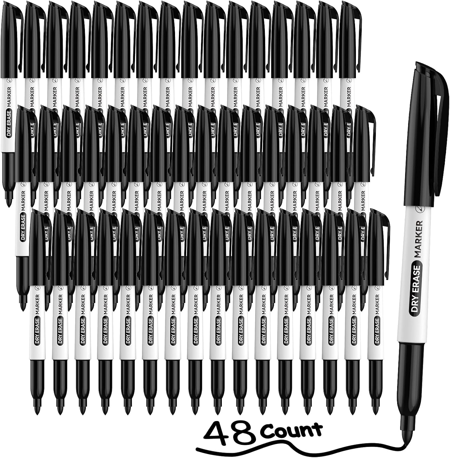 Qicewinly 48 Count Dry Erase Markers Bulk - Black, Fine Tip, Whiteboard Erasable Markers for Students Teachers, Ideal for Classroom, Home, Office, Back to School Supplies