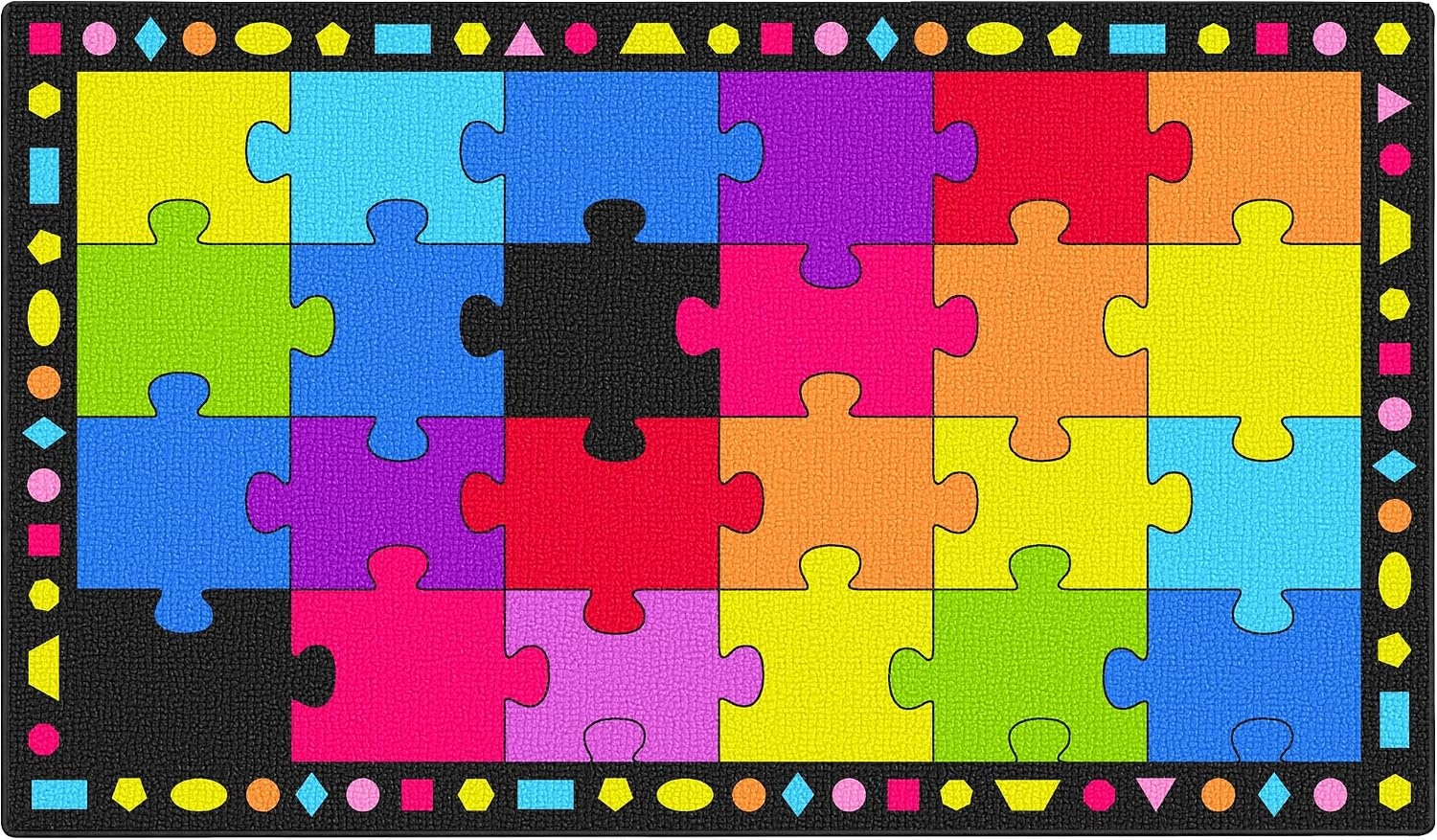 Booooom Jackson Colorful Rainbow Classroom Rug - 7'6" x 13'1" Large Carpet with 24 Spots for Preschool, Elementary, Daycare - Non-Slip Backing, Seating Squares for Circle Time & Reading