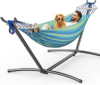 ANAGOO Double Hammock with Stand, 2 Person Hammock with Anti-Rollover Spreader Bar, Adjustable Height Heavy Duty Steel Stand, 500LB Capacity Portable Hammock for Patio Backyard Cam