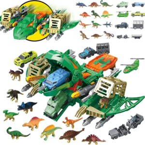 Frontoytall Jumbo Dinosaur Toys for Kids 3-5, 12 Mini Dinosaurs & 6 Truck Carrier Cars, Birthday Gifts Toys for 3 4 5+ Year Old Boy, Create a Dino World, Educational Figures, Dinosaur Play Set