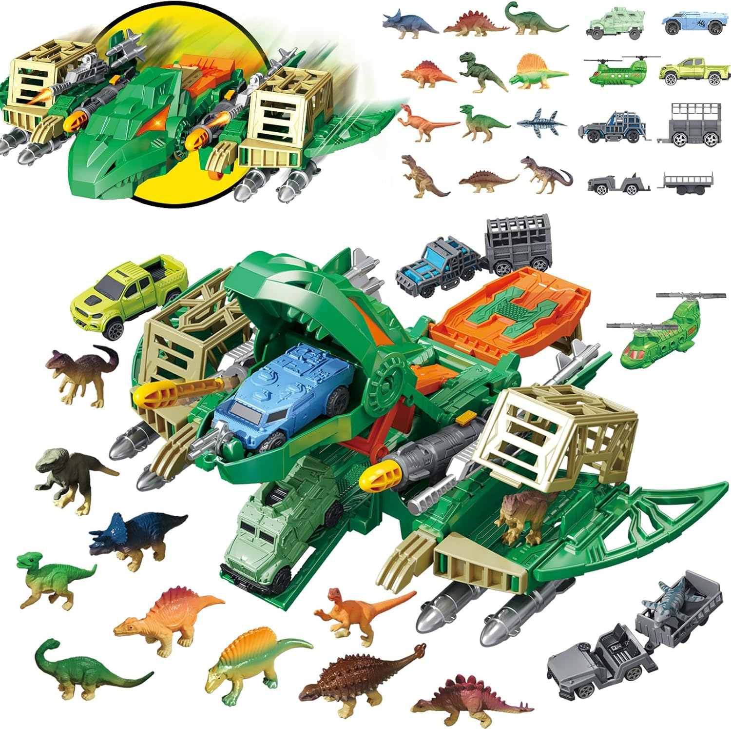Frontoytall Jumbo Dinosaur Toys for Kids 3-5, 12 Mini Dinosaurs & 6 Truck Carrier Cars, Birthday Gifts Toys for 3 4 5+ Year Old Boy, Create a Dino World, Educational Figures, Dinosaur Play Set
