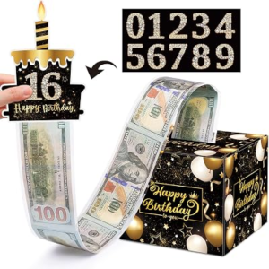 Birthday Money Gift Box with DIY Stickers for Any Ages, Surprise Money Holder for Cash Gift with Pull Out Happy Birthday Card and 50Pcs Bags – A Fun Way to Gift Cash for Birthdays
