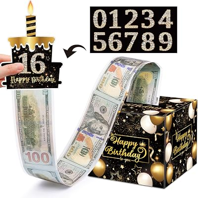 Birthday Money Gift Box with DIY Stickers for Any Ages, Surprise Money Holder for Cash Gift with Pull Out Happy Birthday Card and 50Pcs Bags - A Fun Way to Gift Cash for Birthdays