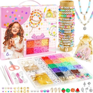 Sistenia Girls Gifts Bracelet Making Kit, 20 Colors Polymer Clay Beads with Charms Letter Beads Arts and Crafts Kit Jewelry Making Set Cute Stuff Birthday Gift Idea for Kids Ages 6-15