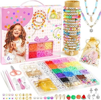 Sistenia Girls Gifts Bracelet Making Kit, 20 Colors Polymer Clay Beads with Charms Letter Beads Arts and Crafts Kit Jewelry Making Set Cute Stuff Birthday Gift Idea for Kids Ages 6-15
