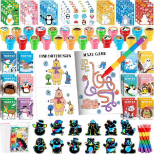 BenLouis Winter Party Favors Set Holiday Themed Coloring Book Classroom Gift Prizes Bulk for Students Kids Christmas Frozen Birthday Goodie Bag Stuffers Pinata Filler (24Set Animals)