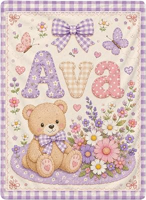 Personalized Baby Blanket with Name, Custom Baby Blankets, Gift for Boy Girl, Ship Next Day, Customized Name, Baby Essentials, Bear Design