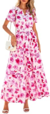 PRETTYGARDEN Womens Floral Short Sleeve Maxi Dress