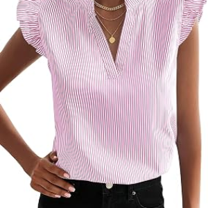 NILOINE Womens Striped Ruffle Cap Tops
