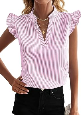 NILOINE Womens Striped Ruffle Cap Tops