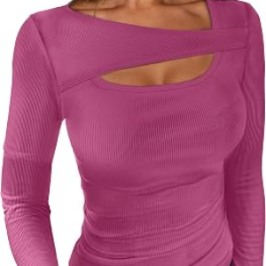 ANRABESS Womens Ribbed Cutout Shirts