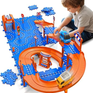 Toddler Toys for 3 4 5 6 Year Old Boys Kids Girls, 59 Pcs Puzzle Track Car Set for Kids Boys Toddlers 3-5 4-6, 3-Tier Puzzle Race Tracks Car Toys Set, Race Track Birthday for Toddlers