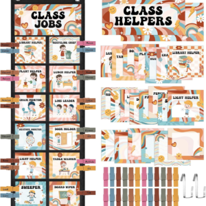 Pasimy Groovy Class Jobs Pocket Chart Class Helpers Pocket Chart Classroom Jobs Cards with Clips and Hooks Teacher Helper Bulletin Board Set for Back to School Classroom Teacher Supplies