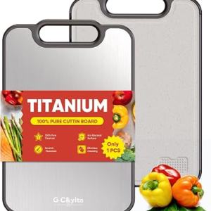 G.C&yite Titanium Cutting Board for kitchen, 2-in-1 Pure Titanium Chopping Board with Wheat Straw PP for Food Safety, Lightweight No Toxic, Kitchen Gifts 15.5″ x 10.5″, 1-Pcs (Dark Gray)