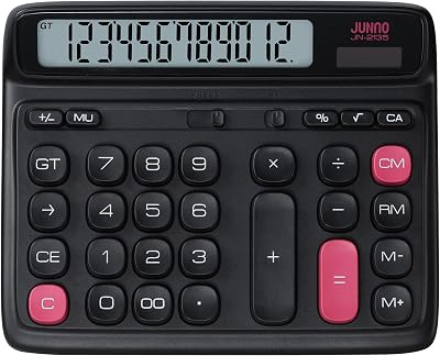 12-Digit Desktop Calculator, Dual Power (Solar & Battery), 7.7inch | Modern Color-Clash Aesthetic Design, Ergonomic Tilted Large LCD Display for Office, School and Accounting (Black)