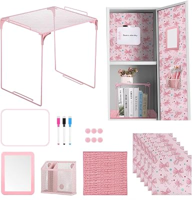 BESARME 16 Pcs Pink Locker Accessories for Girls Locker Organizer Kit | Back to School Party Office School, Magnetic Wallpaper, Whiteboard, Mirror, Rug, Locker Shelf