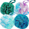 Fu Store Loofah Sponge Shower Loofahs 4 Colors Bath Sponges Body Scrubbers | Mesh Balls Luffa for Rich Lather Exfoliating Wash Back Scrubber Bathroom Men Women 4 Pack Cleaning Bathing Accessories
