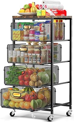 SUNALLY Rolling Cart with Drawers 4-Tier