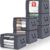 Fab totes 6 Pack Storage Bags for Clothes and Blanket, Foldable Closet Organizers and Storage with Zippers, Clear Window and Handles, Fabric Storage Bins for Sweater, Comforter, Be