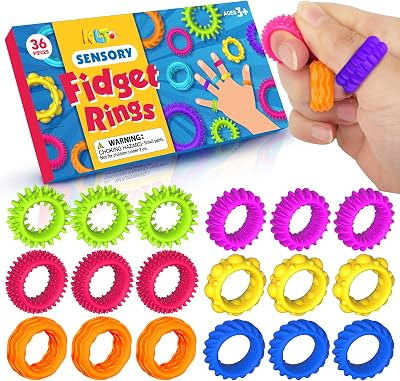 KLT Fidget Toys Bulk for Kids: 36 Pack Sensory Rings for Stress - Quiet Fidget Rings for Classroom Prize Box - Bulk Party Favors Goodie Bag - Small Calming Toys for Autism