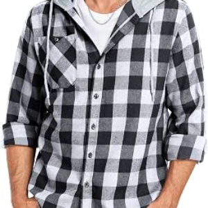 CEOUTDOOR Mens Hooded Flannel Shirt
