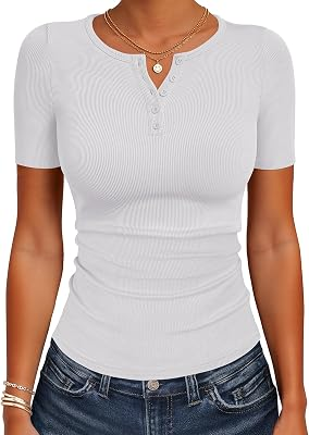 ANRABESS Womens Short Sleeve Henley Shirts
