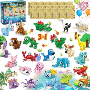 BKLVED 24 Packs 3-In-1 Animal Party Favors Building Block Toy