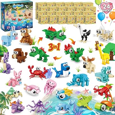 BKLVED 24 Packs 3-In-1 Animal Party Favors Building Block Toy