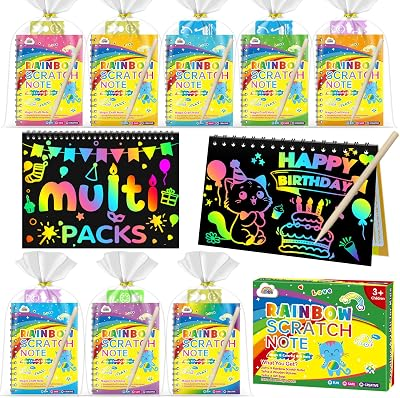 ZMLM 16 Pack Rainbow Scratch Art Party Favors for Kids 4-8 - Mess-Free Birthday Goodie Bags Stuffers, Classroom Prizes Grades 1–3, Creative Paper Notebooks for Pre-K Kindergarten Gifts Crafts