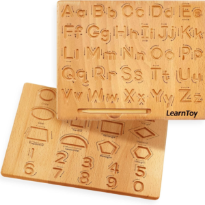 LearnToy Montessori Wooden Alphabet Tracing Board – Educational Toy for Kids – Fine Motor Skills Development – Double-Sided Writing Practice – Ideal Gift for Preschool 3-5 Years Old.