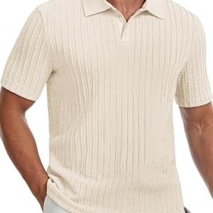 Gracyoga Knit Polo Men Short Sleeve Shirts Casual Old Money Top Beige L