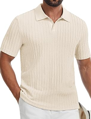 Gracyoga Knit Polo Men Short Sleeve Shirts Casual Old Money Top Beige L
