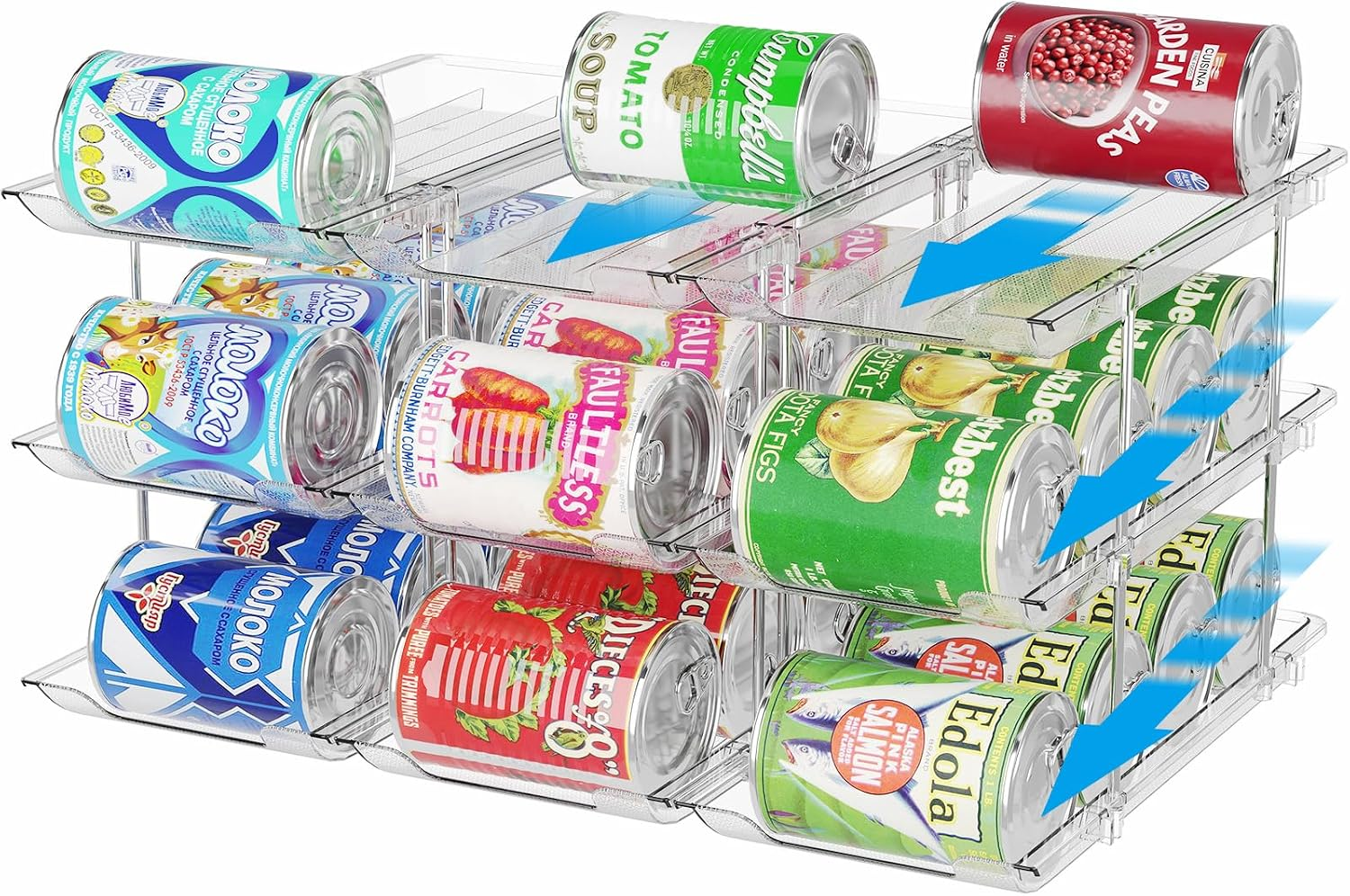 BingoHive Can Organizer for Pantry Stackable 3 Tiers Can Storage Organizer Pantry Soda Can Organizer for Fridge 36 Cans Rack Automatic Rolling Canned Food Organizer for Refrigerator Kitchen Clear