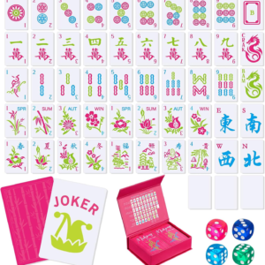 Soulchen 168 Pcs PVC American Mahjong Playing Cards, Large Print Waterproof Card Set with 4 Dice & Storage Case, Easy-to-Read for Adults, Seniors, Mahjong Clubs, Travel, Gift Giving (Classic,Hot Pink)