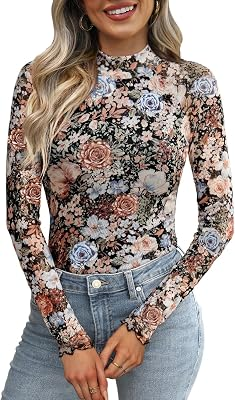 OFEEFAN Womens Long Sleeve Mesh Top