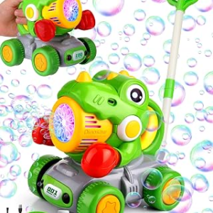 Dinosaur Bubble Lawn Mower for Toddlers, Rechargeable Automatic Bubble Blower with Lights,Handheld and Push 2 in1 Bubble Blower for Kid, Perfect for Party Favors and Activities for Girls and Boys