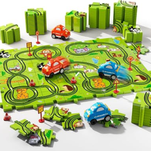Beby Buty 48PCS Puzzle Race Track Car Set Toys for Kids Boys, Floor Puzzle Car Tracks for Boys Ages 3-5 4-6, Toddler Toys Gifts for 3 4 5 Year Old Kids, Ideal 3 4 5 6 Year Old Birthday Gifts