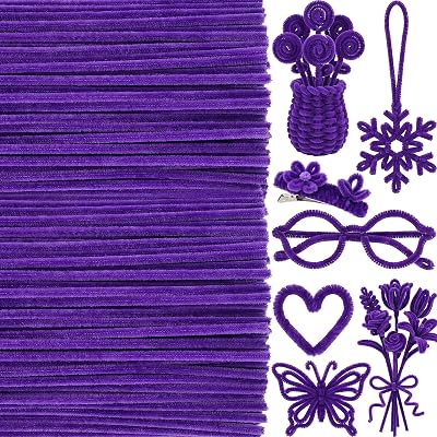 RoundFunny 200 Pcs 24 Inch Extra Long Pipe Cleaners Chenille Stems Pipe Cleaners Fluffy Chenille Stems Craft Supplies for Arts Projects Creative Decoration(Deep Purple)